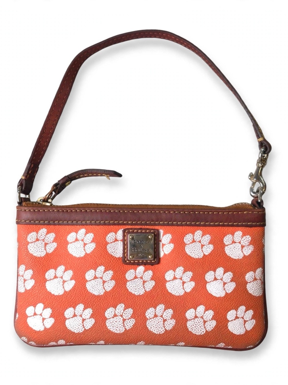 Dooney & Bourke Clemson Tigers Wristlet Orange Paw Print Clutch Leather Strap